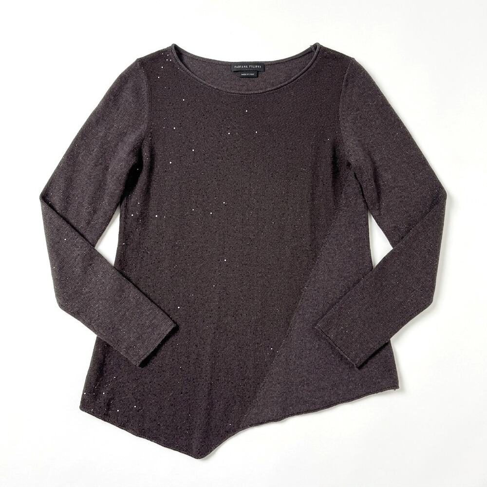 FABIANA FILIPPI 100% Italian Cashmere Asymmetric Sweater Gray Sequins Womens XS